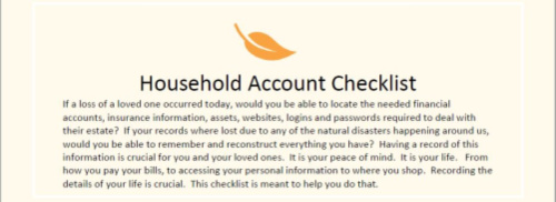 checklist household accounts